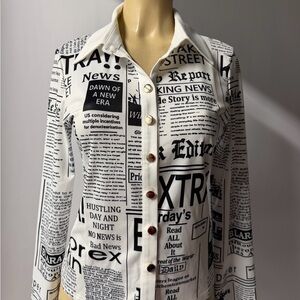 Newspaper Print Long Sleeve Shirt - White/Black